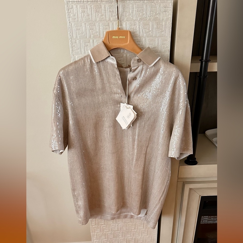 Brunello Cucinelli sequin embellishment polo T-shirt brand new with tag - Picture 8 of 12
